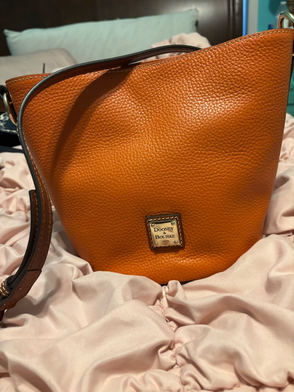 Dooney & Bourke Orange Pebble Leather Bucket Shoulder Bag